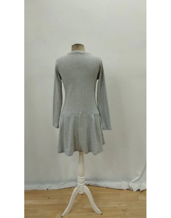 Kadın Uzun Kollu önden Fermuarlı Pileli şardonlu Kaşkorse Mini Elbise