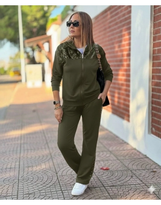 Kadın Uzun Kollu önden Fermuarlı Pul Payetli Alt üst Viskon Iki Iplik Takım