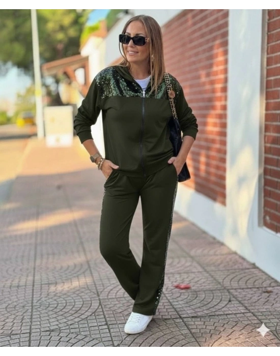 Kadın Uzun Kollu önden Fermuarlı Pul Payetli Alt üst Viskon Iki Iplik Takım