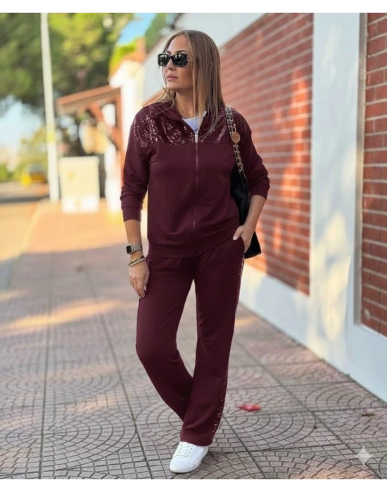 Kadın Uzun Kollu önden Fermuarlı Pul Payetli Alt üst Viskon Iki Iplik Takım