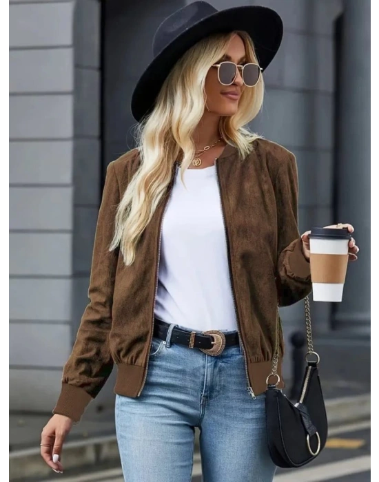Kadın Uzun Kollu önden Fermuarlı Süet Ceket