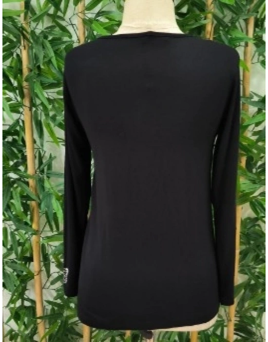 Kadın Uzun Kollu önden Fermuarlı Taşlı Kelebek Desenli Viskon Bluz