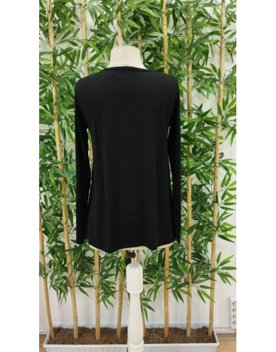 Kadın Uzun Kollu önden Fermuarlı Taşlı Kelebek Desenli Viskon Bluz