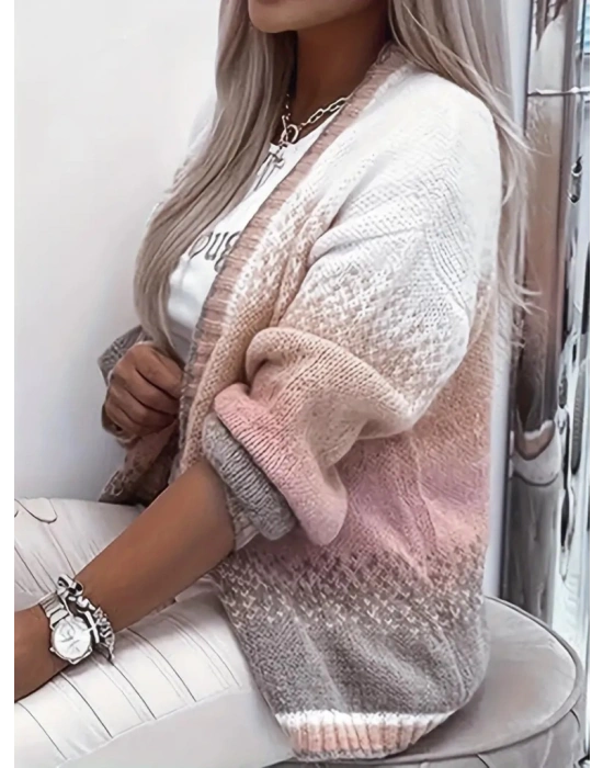 Kadın Uzun Kollu önü Açık çok Renkli Hırka