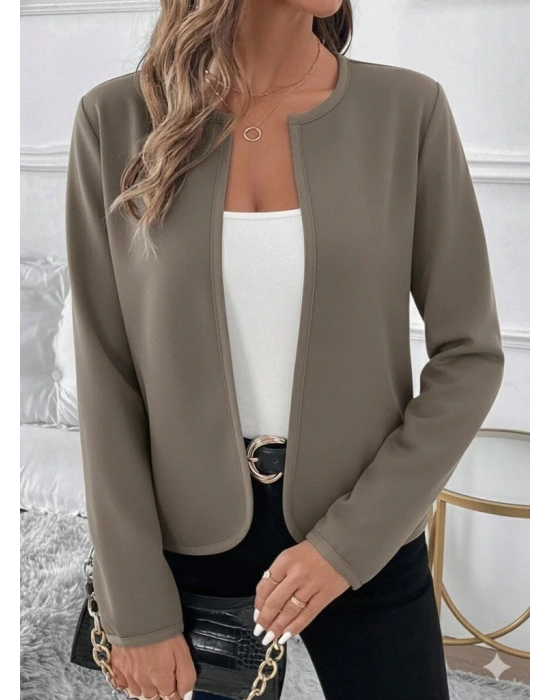 Kadın Uzun Kollu önü Açık Dalgıç Kısa Vizon Hırka