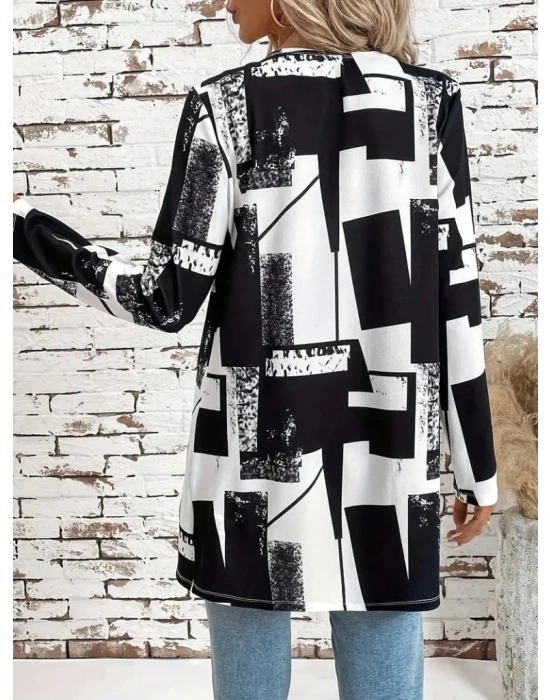 Kadın Uzun Kollu önü Açık Desenli Modal Kısa Ceket
