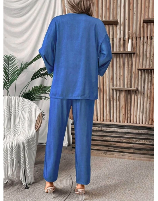 Kadın Uzun Kollu önü Açık Dokuma Ceket Ve Pantolon Ikili Takım