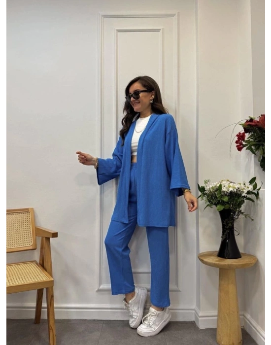 Kadın Uzun Kollu önü Açık Dokuma Ceket Ve Pantolon Ikili Takım