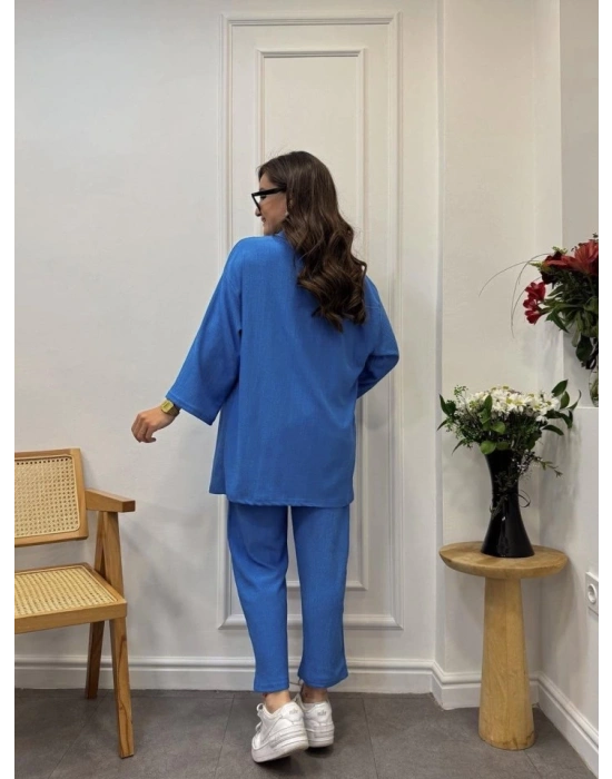 Kadın Uzun Kollu önü Açık Dokuma Ceket Ve Pantolon Ikili Takım