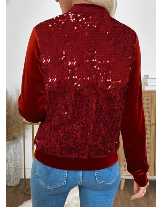 Kadın Uzun Kollu önü Açık Fermuarlı Pulpayetli Kadife Ceket