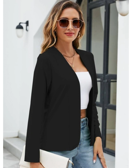 Kadın Uzun Kollu önü Açık Ithal Krep Blazer Ceket