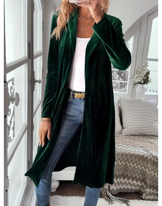 Kadın Uzun Kollu önü Açık Kolları Uzun Midi Ceket