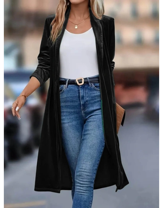 Kadın Uzun Kollu önü Açık Kolları Uzun Midi Ceket