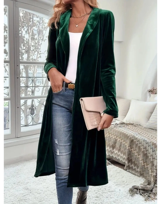 Kadın Uzun Kollu önü Açık Kolları Uzun Midi Ceket
