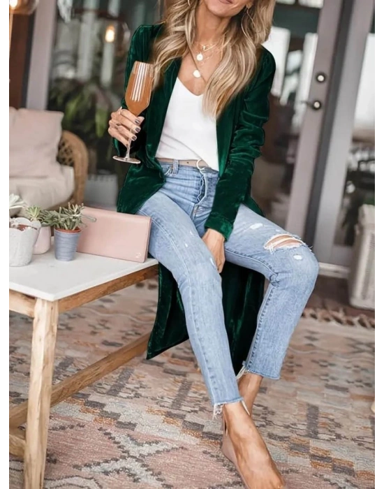 Kadın Uzun Kollu önü Açık Kolları Uzun Midi Ceket