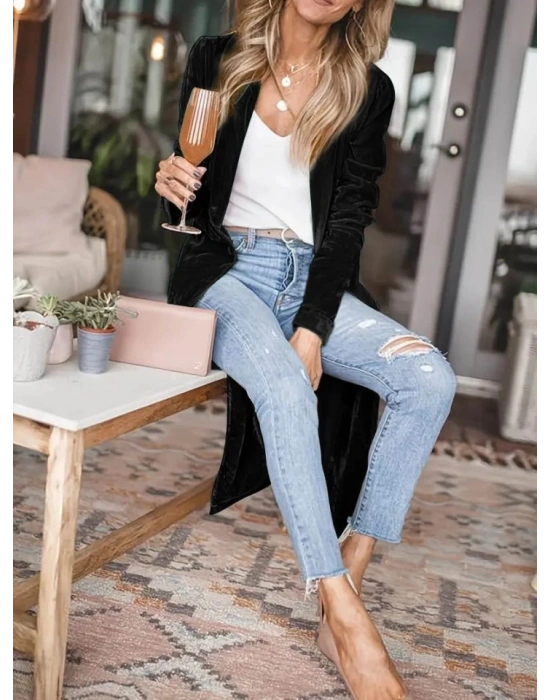 Kadın Uzun Kollu önü Açık Kolları Uzun Midi Ceket