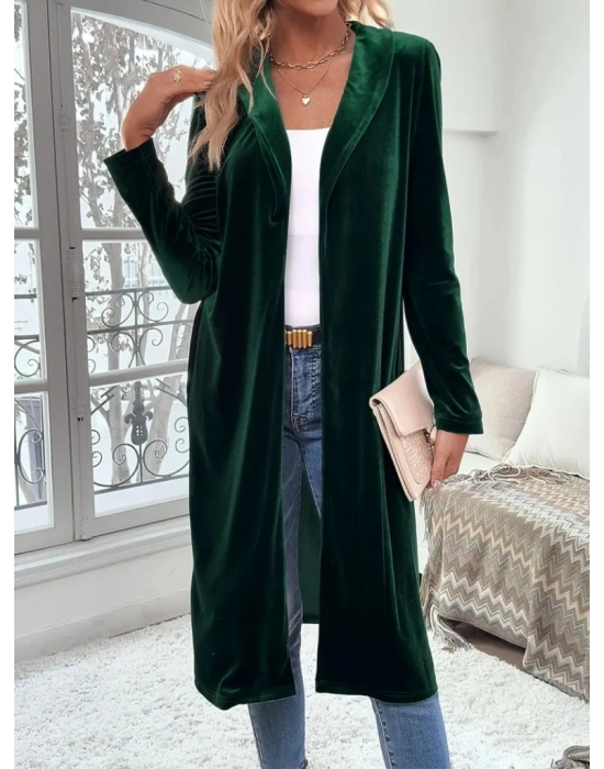 Kadın Uzun Kollu önü Açık Kolları Uzun Midi Ceket