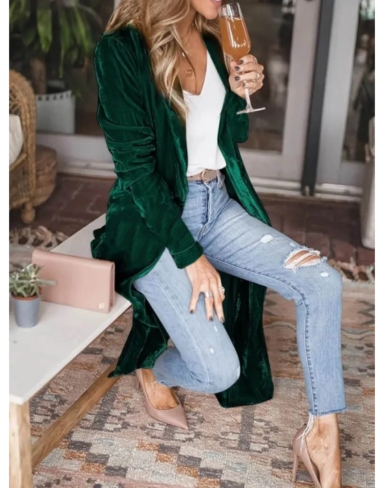 Kadın Uzun Kollu önü Açık Kolları Uzun Midi Ceket