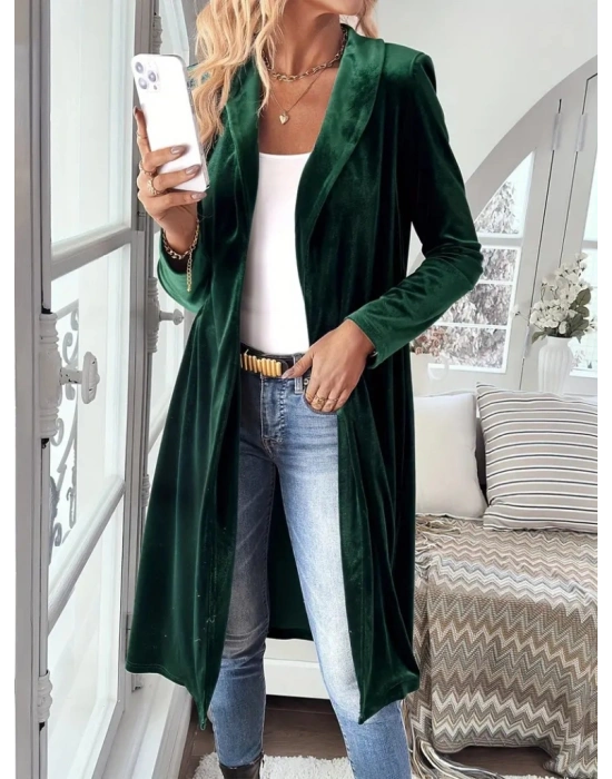 Kadın Uzun Kollu önü Açık Kolları Uzun Midi Ceket