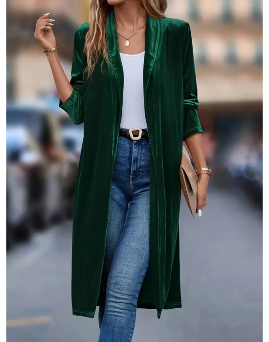Kadın Uzun Kollu önü Açık Kolları Uzun Midi Ceket