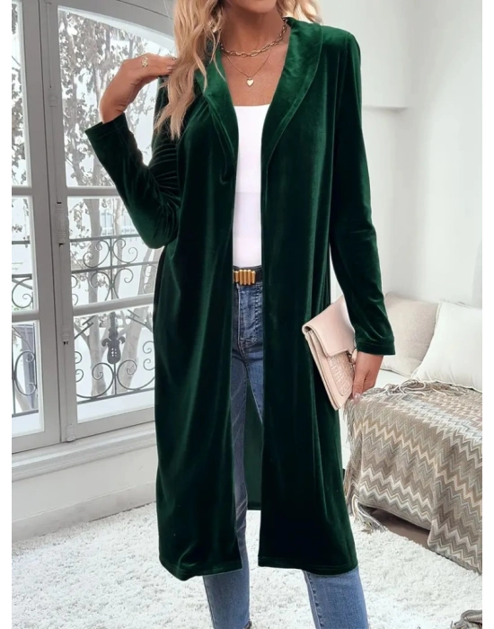 Kadın Uzun Kollu önü Açık Kolları Uzun Midi Ceket