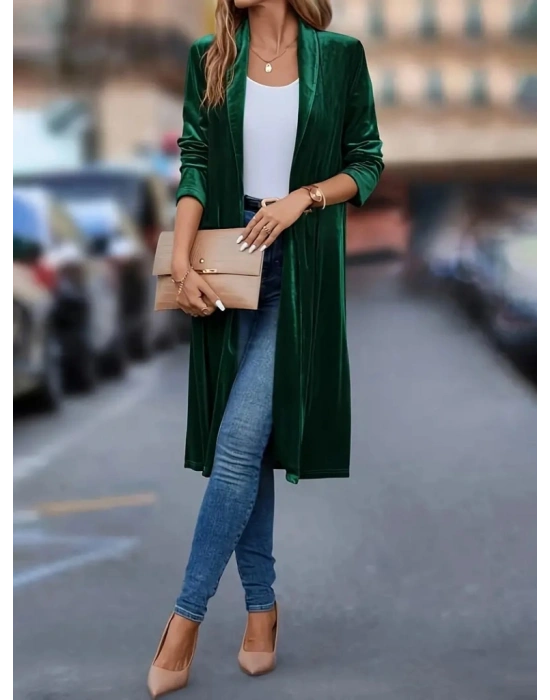 Kadın Uzun Kollu önü Açık Kolları Uzun Midi Ceket