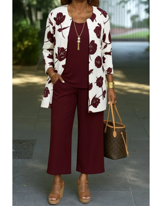 Kadın Uzun Kollu önü Açık Modal Ceket Kolsuz Viskon Iki Iplik Bluz Ve Pantolon üçlü Takım