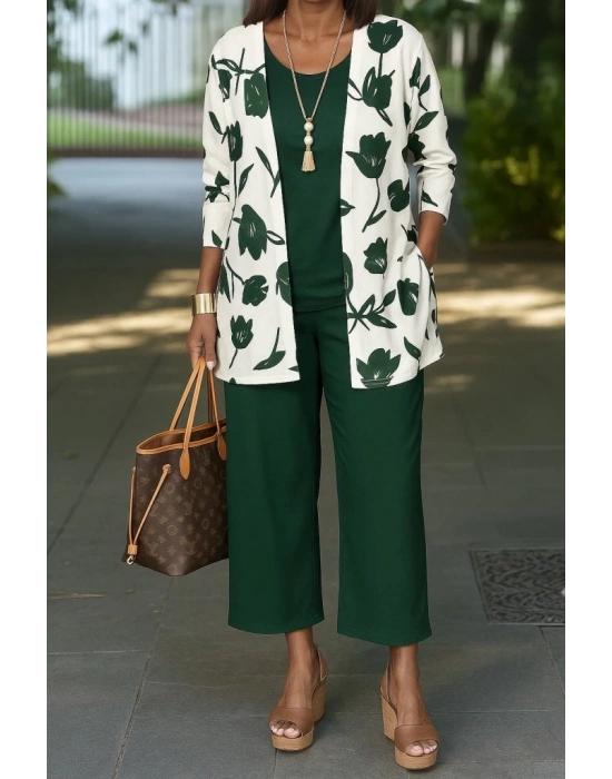 Kadın Uzun Kollu önü Açık Modal Ceket Kolsuz Viskon Iki Iplik Bluz Ve Pantolon üçlü Takım