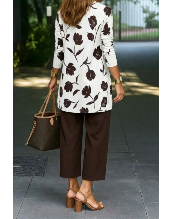 Kadın Uzun Kollu önü Açık Modal Ceket Kolsuz Viskon Iki Iplik Bluz Ve Pantolon üçlü Takım