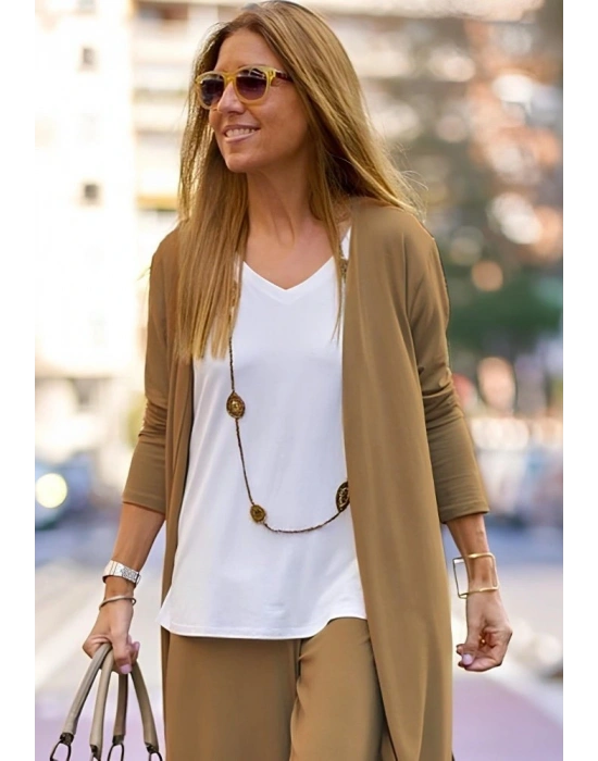 Kadın Uzun Kollu önü Açık Viskon Ceket Ve Pantolon Ikili Takım