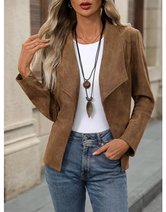 Kadın Uzun Kollu önü Açık Yakalı Süet Ceket