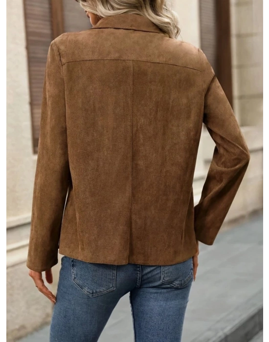 Kadın Uzun Kollu önü Açık Yakalı Süet Ceket