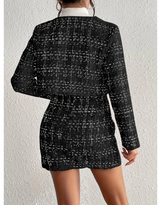 Kadın Uzun Kollu önü Düğmeli şanel Ceket Ve Etek Takım