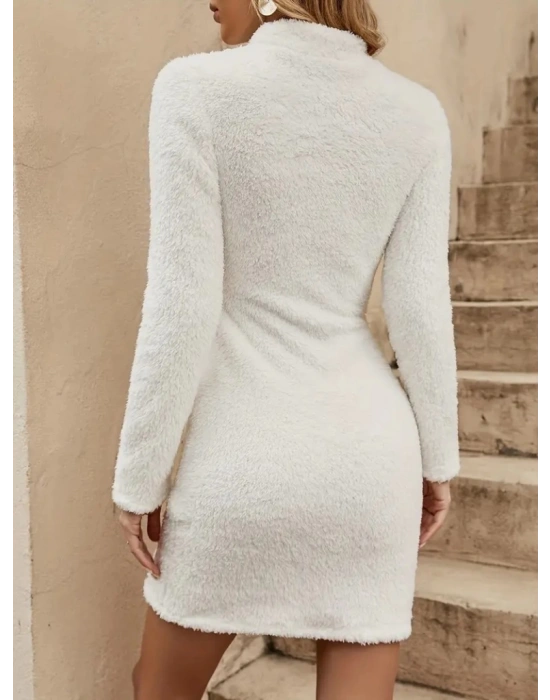 Kadın Uzun Kollu Peluş Mini Boy Elbise