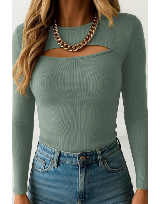 Kadın Uzun Kollu Pencere Detaylı Kaşkorse Bluz