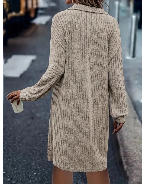 Kadın Uzun Kollu Polo Yaka Fermuar Detaylı şardonlu Kaşkorse Mini Boy Elbise