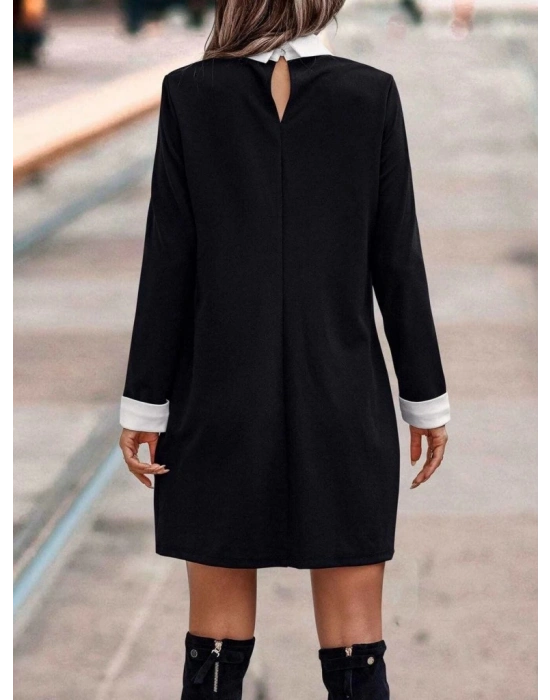 Kadın Uzun Kollu Polo Yaka Inci Detay Krep Elbise