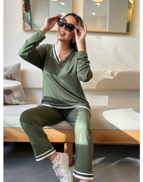 Kadın Uzun Kollu Ribana Detay Viskon Iki Iplik Ikili Takım