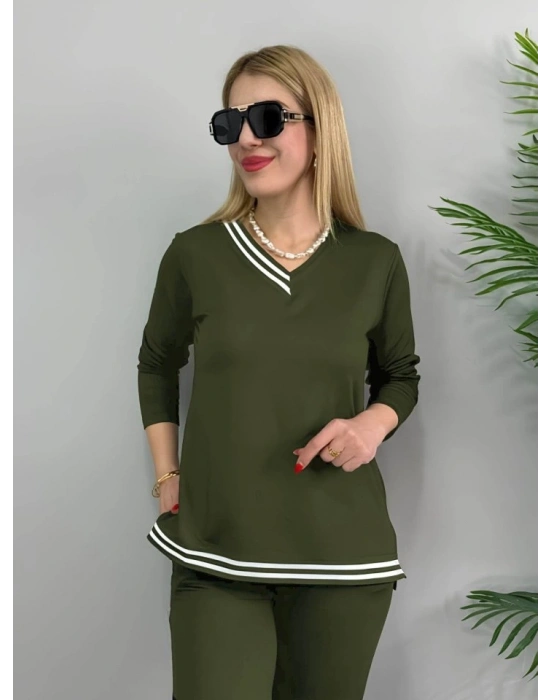 Kadın Uzun Kollu Ribana Detay Viskon Iki Iplik Ikili Takım