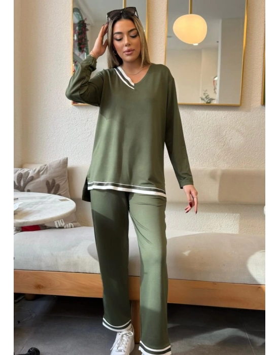 Kadın Uzun Kollu Ribana Detay Viskon Iki Iplik Ikili Takım