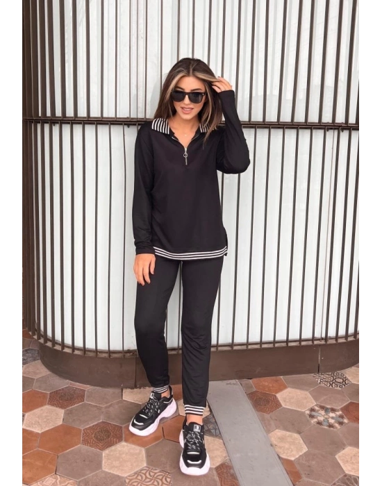 Kadın Uzun Kollu Ribana Ve Fermuar Detay Bluz Ve Yüksel Bel Pantolon 2li Takım