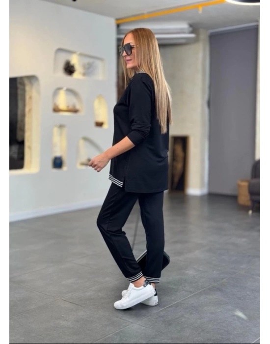 Kadın Uzun Kollu Ribana Ve Fermuar Detay Bluz Ve Yüksel Bel Pantolon 2li Takım