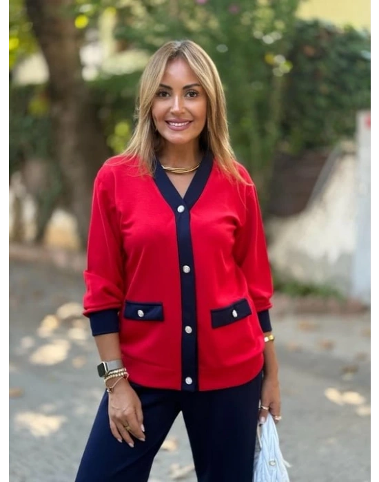 Kadın Uzun Kollu Ribanali Cep Detay Hırka Ve Bol Paça Pantolon Ikili Takım