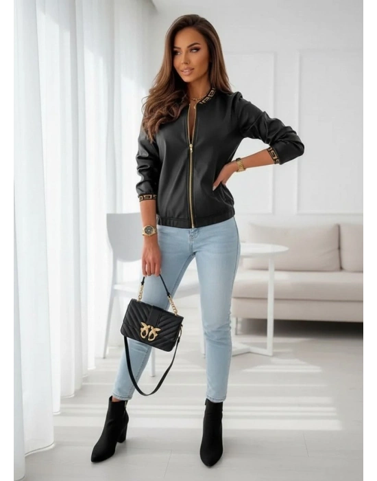 Kadın Uzun Kollu Ribanalı önden Fermuarlı Deri Ceket