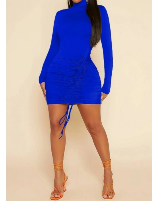 Kadın Uzun Kollu Sağ Belden Sol Etek Ucuna Doğru Hafif çapraz Büzgülü Sandy Mini Boy Elbise