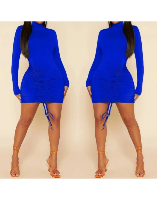 Kadın Uzun Kollu Sağ Belden Sol Etek Ucuna Doğru Hafif çapraz Büzgülü Sandy Mini Boy Elbise