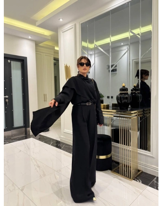 Kadın Uzun Kollu şal Detaylı Bluz Ve Pantolon Kemer Dahil Ikili Takım