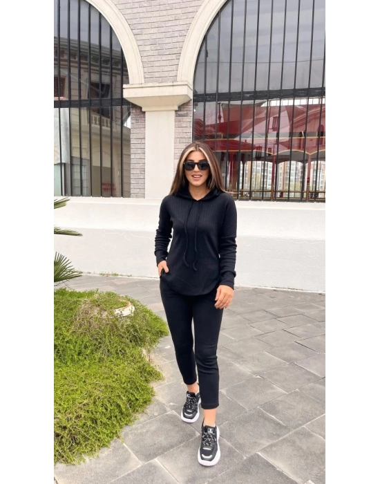 Kadın Uzun Kollu şardonlu Kaşkorse Kapşonlu Ikili Takım