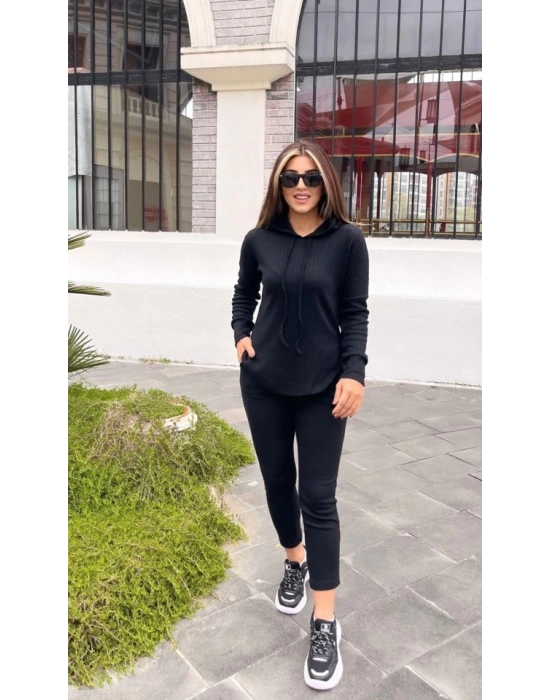 Kadın Uzun Kollu şardonlu Kaşkorse Kapşonlu Ikili Takım