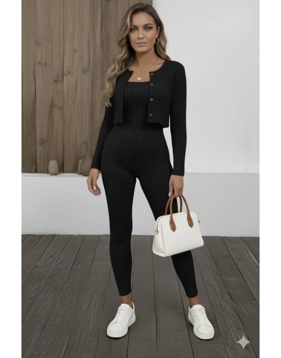 Kadın Uzun Kollu şardonlu Kaşkorse Straplez Ile Kısa önden Düğmeli Ceket Ikili Takım